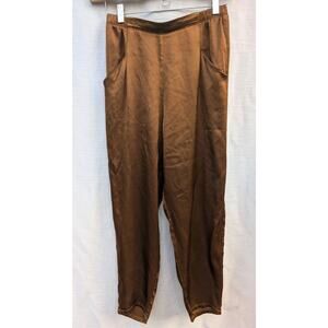 Nation Ltd Womens Madrid Bronze Satin Straight Leg Pull On Pants Sz S Rust Brown